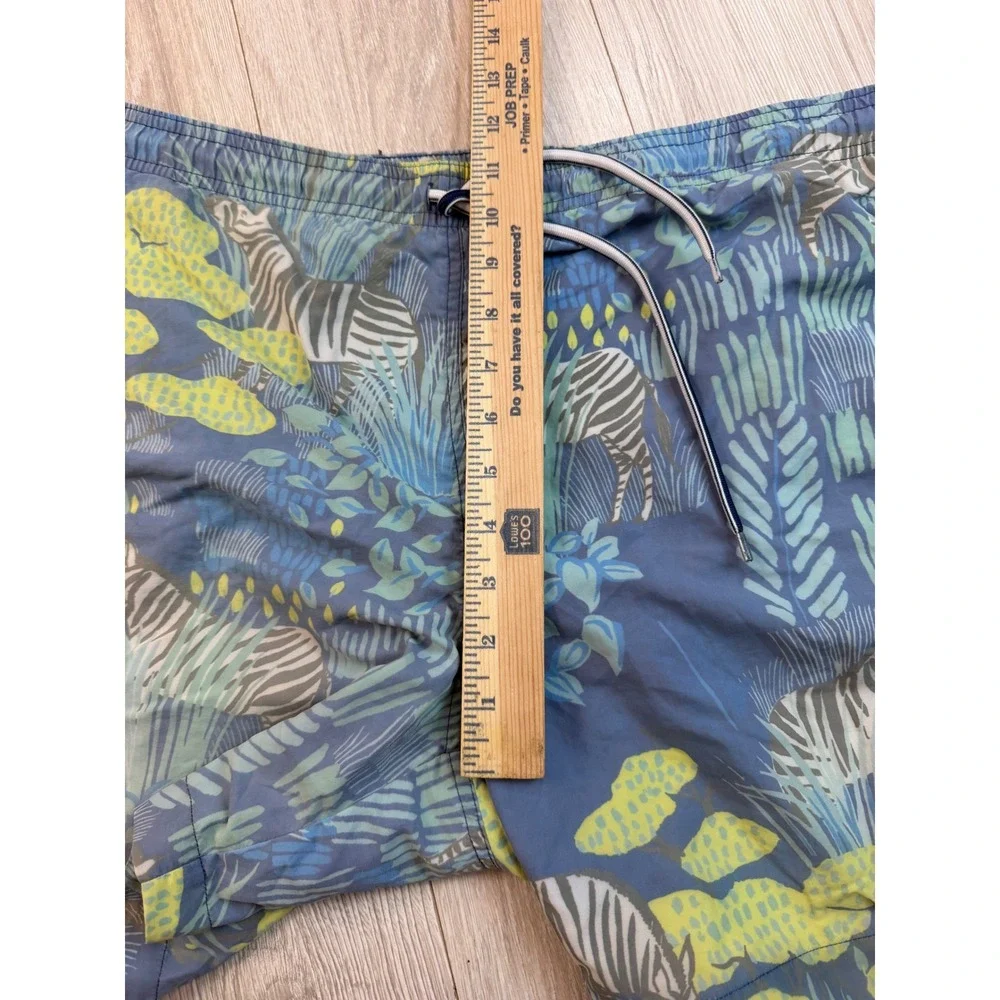 J. McLaughlin Mens Swim Trunks Large Blue Green Zebra Jungle Print Mesh‎ Lined